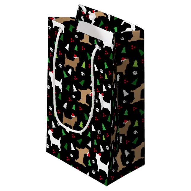 Petit Sac Cadeau Noël Cairn Terrier Chien Howliday Tree (Devant Angle)