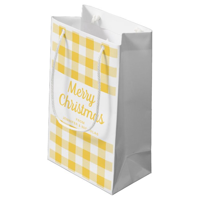 Petit Sac Cadeau Noël Carreau Jaune Moderne (Dos Angle)
