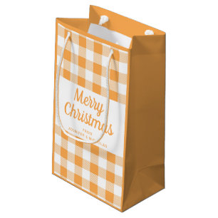 Petit Sac Cadeau Noël carreaux orange moderne