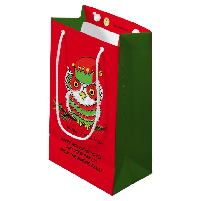 Petit Sac Cadeau Noël de chouette Mignon Drôle de Vacances (Devant Angle)