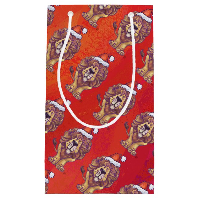 Petit Sac Cadeau Noël du lion en rouge (Devant)