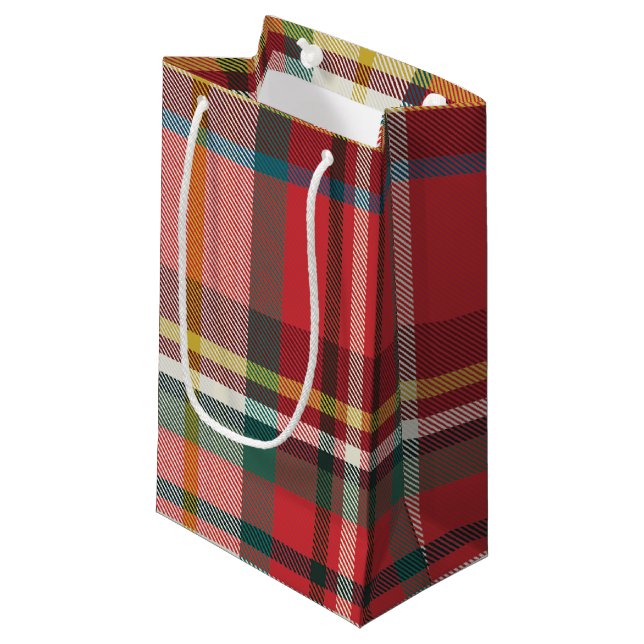Petit Sac Cadeau Noël écossais Fêtes Rouge Vert Rustique (Devant Angle)