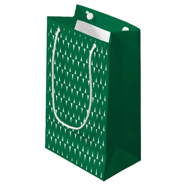 Petit Sac Cadeau Noël Lignes Ondulées Vert Clair Rétro Festif (Devant Angle)