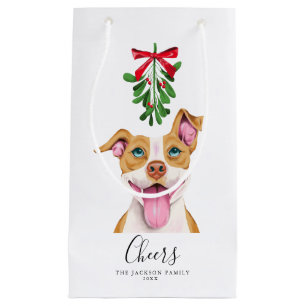 Petit Sac Cadeau Noël mignon de chien et de gui de Pitbull