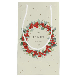 Petit Sac Cadeau Noël personnalisé Baie Rouge+Eucalyptus