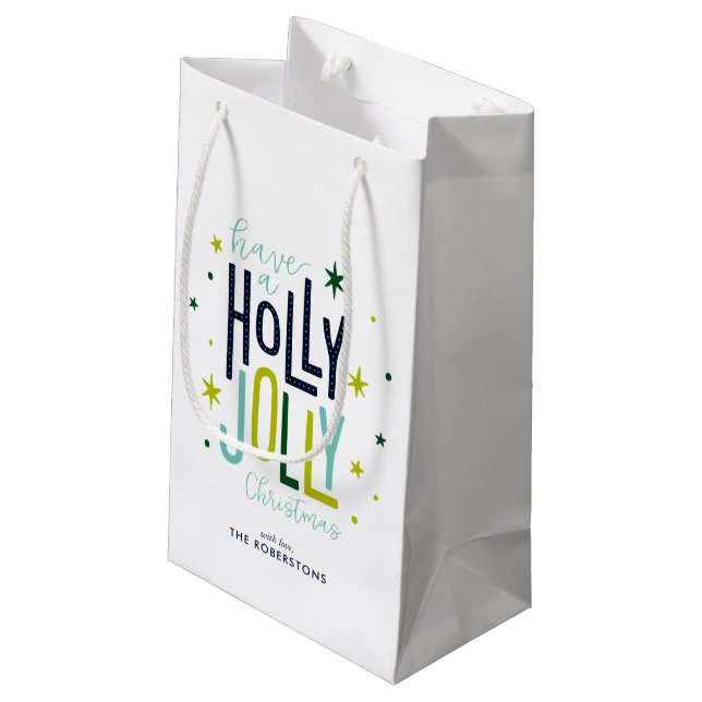 Petit Sac Cadeau Noël personnalisé "Holly Jolly" (Dos Angle)