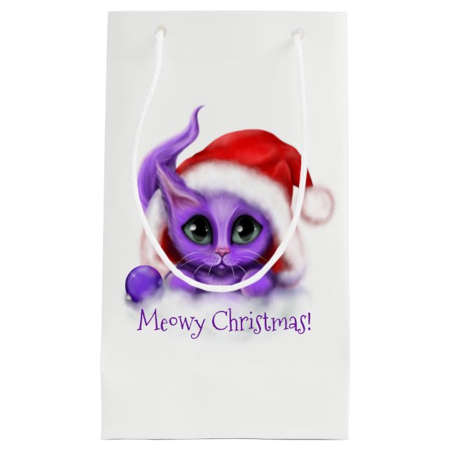 Petit Sac Cadeau Noël pourpre de Kitty Meowy de vacances (Devant)