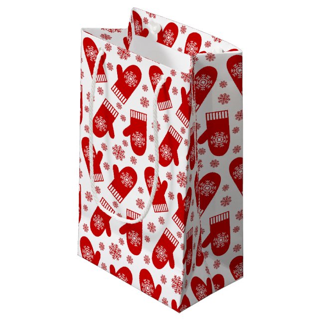 Petit Sac Cadeau Noël Red Snowflake Mittens (Devant Angle)