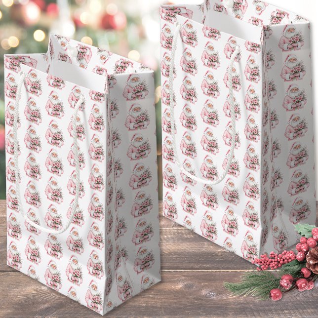 Petit Sac Cadeau Noël rose (Santa Claus Pink Christmas Small Gift Bag)