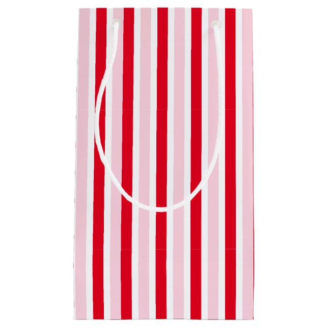 Petit Sac Cadeau Noël Rose Rouge Rayé Moderne (Devant)