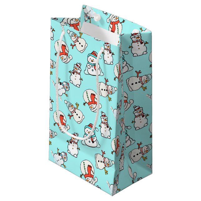 Petit Sac Cadeau Noël Snowman Turquoise (Devant Angle)