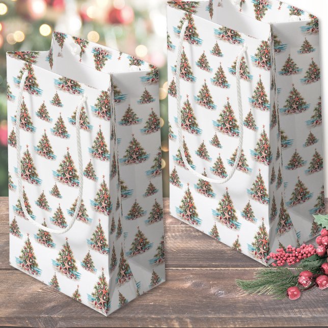 Petit Sac Cadeau Noël sur la plage (Beach Shell Christmas Tree Pattern Small Gift Bag)