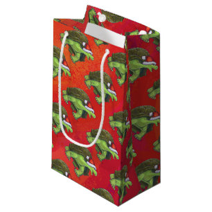 Petit Sac Cadeau Noël Tortue Sur Rouge