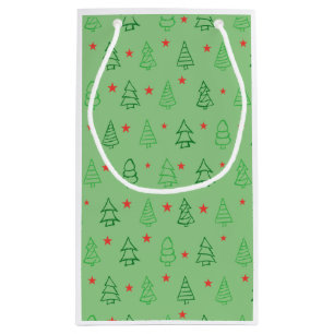PETIT SAC CADEAU NOËL VERT ARBRES ET DESIGN ÉTOILE ROUGE