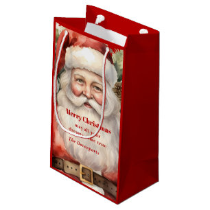 Petit Sac Cadeau Noël Vintage Père Noël Souriant Noël