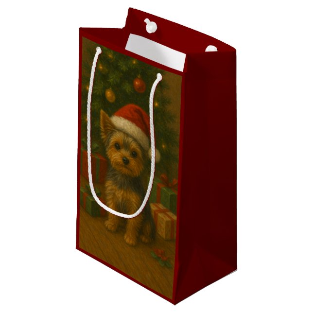 Petit Sac Cadeau Noël Yorkie (Devant Angle)