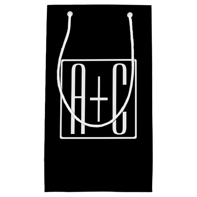 Petit Sac Cadeau Noir & Blanc | Initiales de couple (Devant)