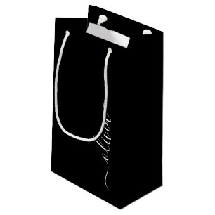 Petit Sac Cadeau Noir Blanc moderne Script Girl Monogramme Nom
