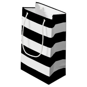 Petit Sac Cadeau Noir Blanc rayé Fête de Mariage moderne