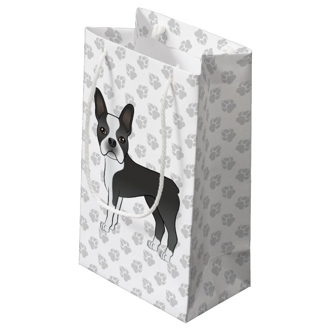 Petit Sac Cadeau Noir Et Blanc Boston Terrier Cartoon Chien & Pâtes (Dos Angle)