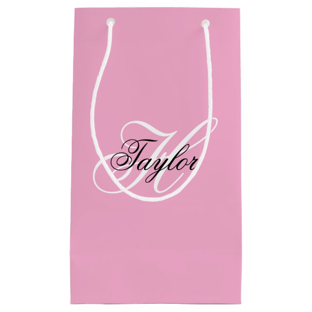 Petit Sac Cadeau Noir et blanc Fatigue Monogramme rose (Devant)