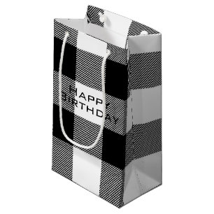 Petit Sac Cadeau noir et blanc Joyeux buffle d'anniversaire plaid