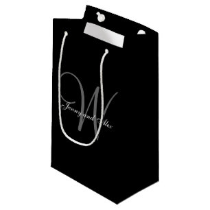 Petit Sac Cadeau Noir et noces d'argent de monogramme
