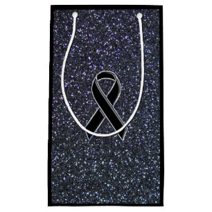 Petit Sac Cadeau Noir Sensibilisation au ruban Bleu
