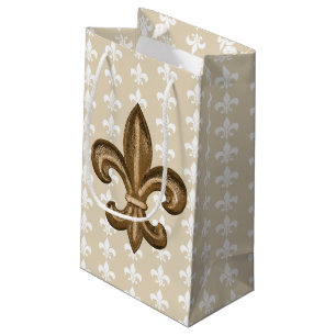 Petit Sac Cadeau Nola Gold & White French Fleur De Lis