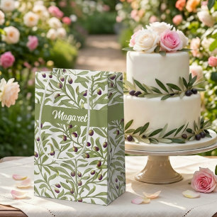 Petit Sac Cadeau Nom de branche d'olivier Monogramme Vert sauge