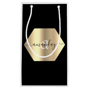 Petit Sac Cadeau Nom de monogramme encadré Gold Noir de marque Fav