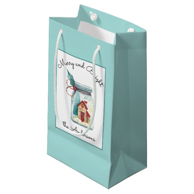 Petit Sac Cadeau Nom, Mason Jar Magic House, Merry & Bright, (Devant Angle)