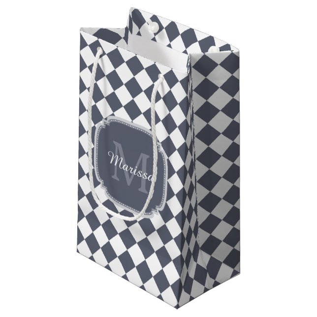 Petit Sac Cadeau Nom Monogrammé gris et blanc tendance (Devant Angle)