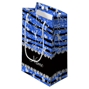 Petit Sac Cadeau Nom parties scintillant bleue zèbre rayures cheadi