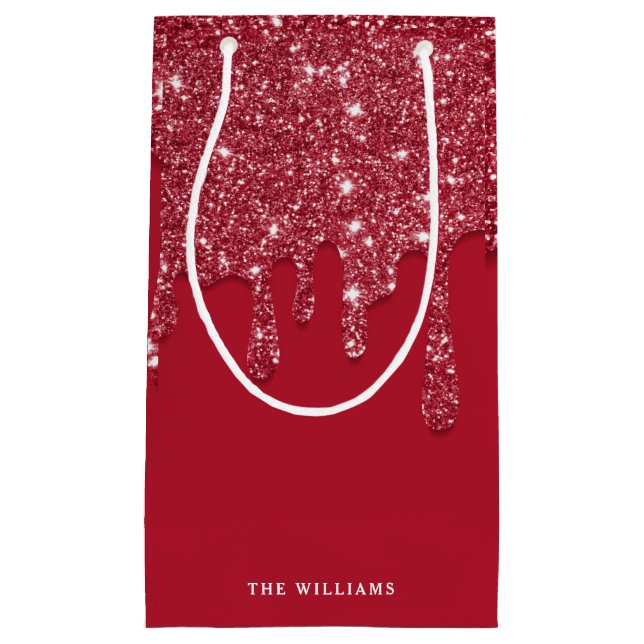 Petit Sac Cadeau Nom personnalisé de la Parties scintillant rouge (Devant)