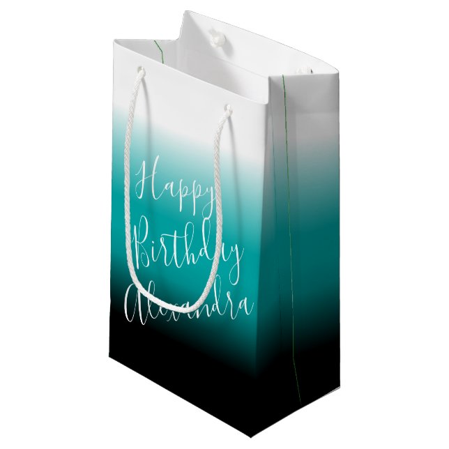 Petit Sac Cadeau Nom personnalisé turquoise Black Ombre (Devant Angle)