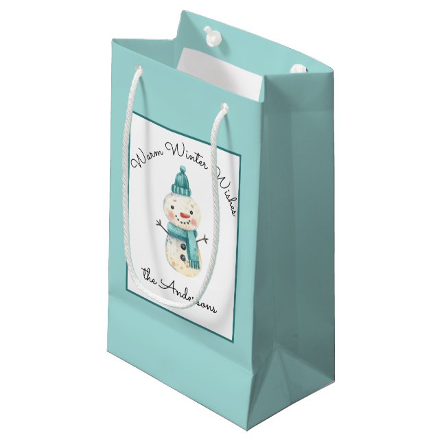 Petit Sac Cadeau Nom, Snowman mignon, Warm Winter Wing, (Devant Angle)