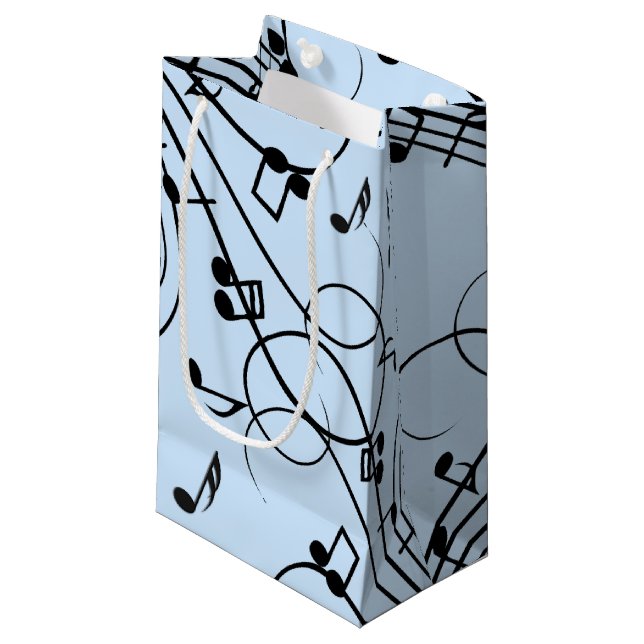 Petit Sac Cadeau Notes de musique fantaisie Bleu (Devant Angle)