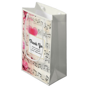 Petit Sac Cadeau Notes musicales et Merci du parti Vintage Rose