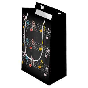 Petit Sac Cadeau Notes ouvrières de musique sur le noir