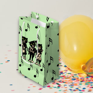Petit Sac Cadeau Notes vintages de musique de chats noirs de