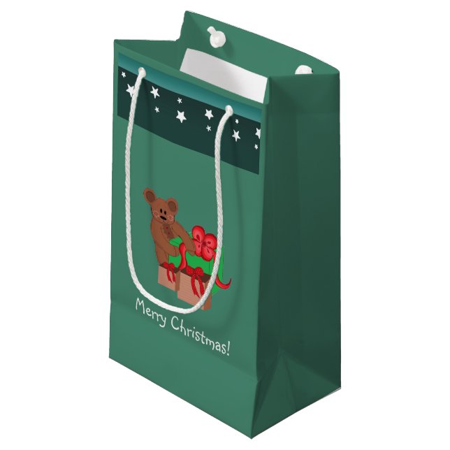 Petit Sac Cadeau Nounours avec cadeaux de Noël (Devant Angle)