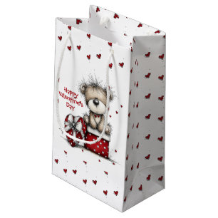 Petit Sac Cadeau Nounours en peluche avec cœur en cadeau et boîte à