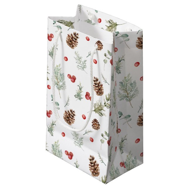 Petit Sac Cadeau Nuit d'hiver simple Berry Pine (Devant Angle)