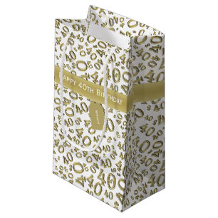 Petit Sac Cadeau Numéro 40e anniversaire Motif or/blanc 40