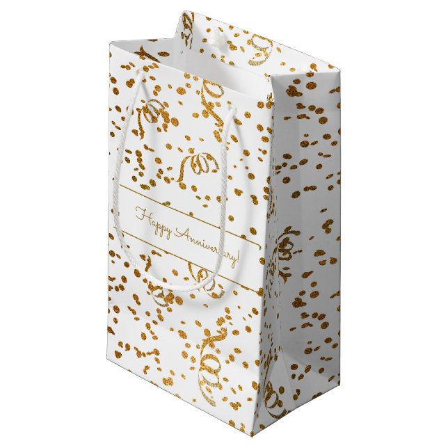 Petit Sac Cadeau Occasion Spéciale Personnalisée Gold Confetti Stre (Devant Angle)