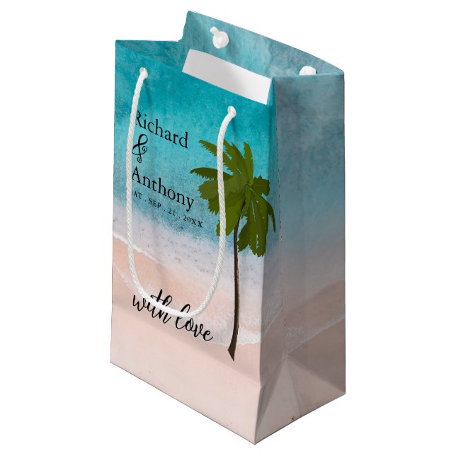 Petit Sac Cadeau Ocean Beach Palm Tree Wedding Favoriser (Devant Angle)
