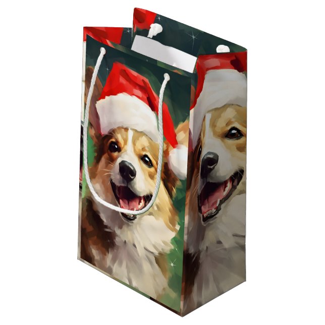 Petit Sac Cadeau OEuvre de peinture de Noël Corgi (Dos Angle)