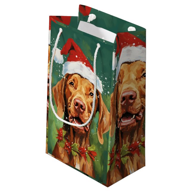 Petit Sac Cadeau OEuvre de peinture de Noël Vizsla (Dos Angle)