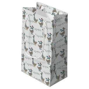 Petit Sac Cadeau Oie de Noël en blanc